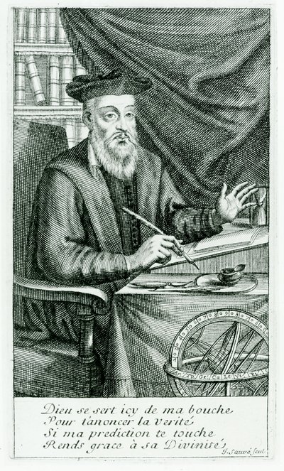 Michel de Nostredame (Nostradamus) (1503-66) écrivant ses prophéties, gravé par Jean Sauve - Jean Boulanger